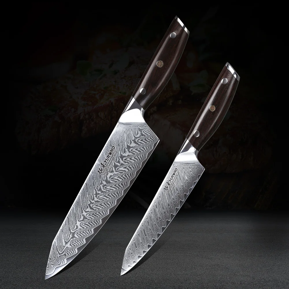 TURWHO 2 шт. высокое качество набор кухонных ножей Профессиональный японский дамасский стальной нож очень острый поварской нож инструмент для приготовления пищи - Цвет: Li-2pcs-1