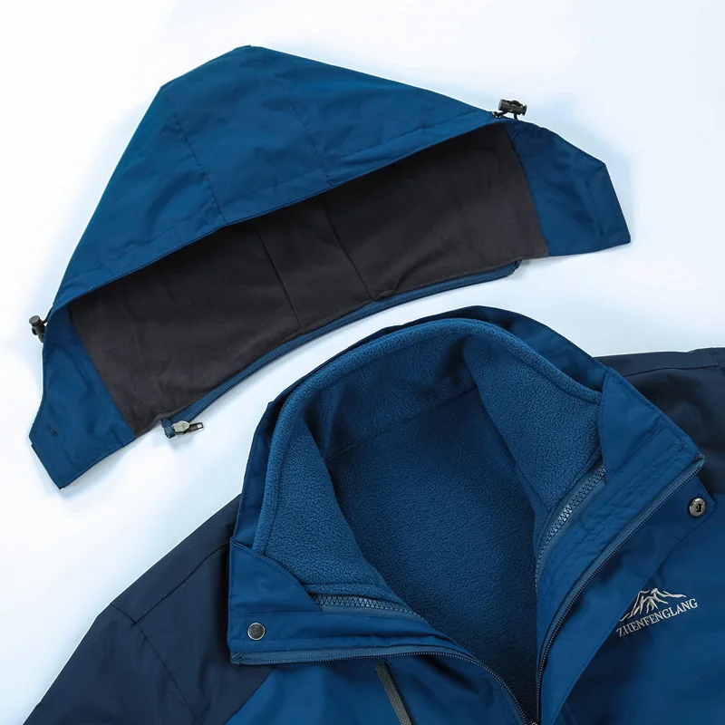 Зимняя мужская и женская, деконструируемая, плюс Вельветовая Толстая куртка, три в одном, водонепроницаемая куртка