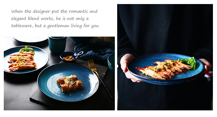 Mu cheng Home Japanese Style Creative Ceramics Plate Household Restaurant Retro Plate Dish Salad dessert pan Italian Pasta Dish