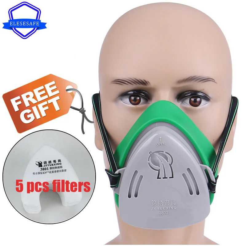 

Lightweight Half Face Dust Mask Respirator 5 Cotton Filters For Carpenter Polishing Daily Haze Breath Protection