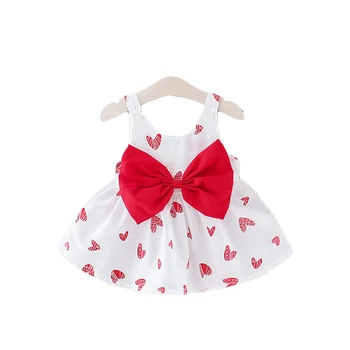 

Baby Girl Dress High-Waist Dress No-Sleeve Big Bow Flower Sling A-Line Cotton Midi Sunhat Heart Printed Sleeveless Cute Dress