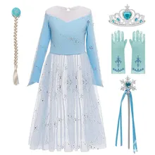 MUABABY/платье принцессы Эльзы 2; Одежда для девочек; голубое платье с блестками и длинными рукавами и штаны комплект из 2 предметов; костюм для Хэллоуина