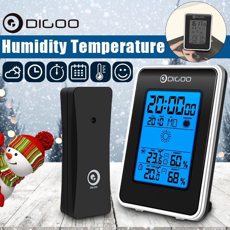 Kopen Digoo DG TH1981 Outdoor Digitale Lcd Hygrometer Thermometer Weerstation Draadloze Indoor Weerbericht Sensor Klok Blauw Backlit