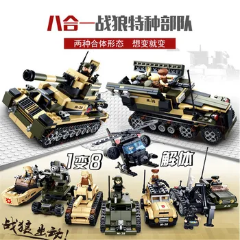 

0587 928pcs 8 in 1 military tank helicopter assault car boat building block Bricks Toy Christmas birthday Educational Gifts