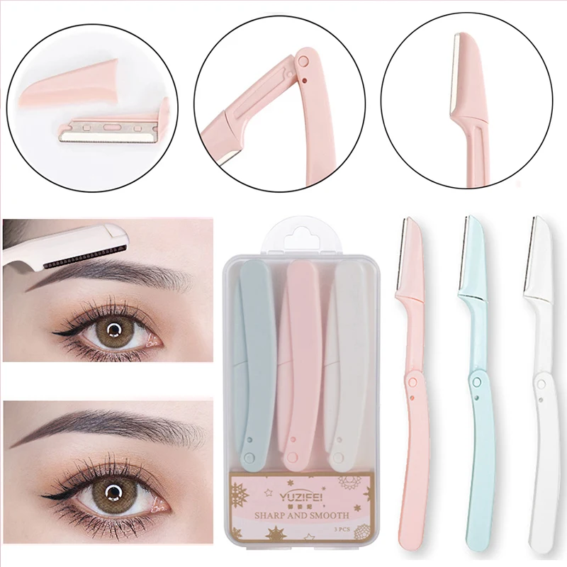 Brow Razor Blades Makeup Tool 1/2/3PCS Eyebrow Trimmer Folding Eyebrow Comb  Hair Remover Tools Washable Women Makeup Tool