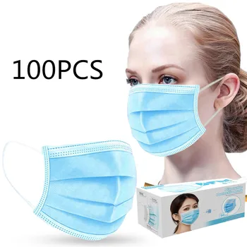 

50/100PCS Disposable Face Mask Dustproof Cover 3 Layers Breathing Mouth Gasket Masks Non-woven Blue Adult funda mascarilla