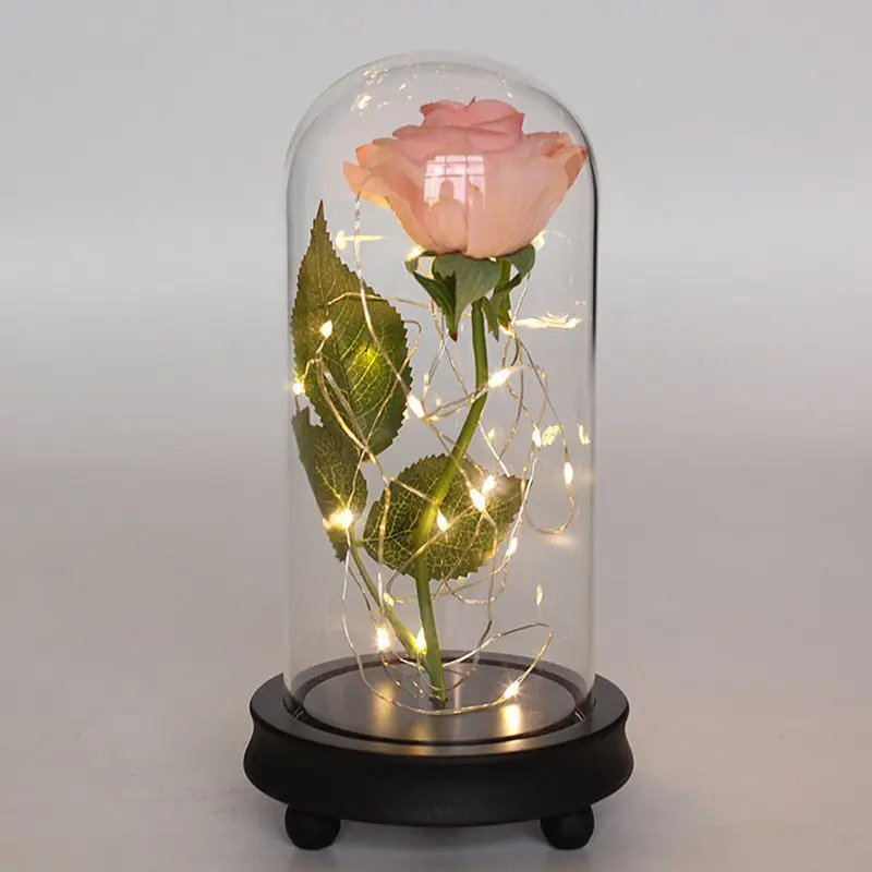 B День Святого Валентина Galaxy Rose Flower USB Powered светодиодный светильник в стеклянном куполе на деревянной основе(в комплект не входит батарея - Цвет: B
