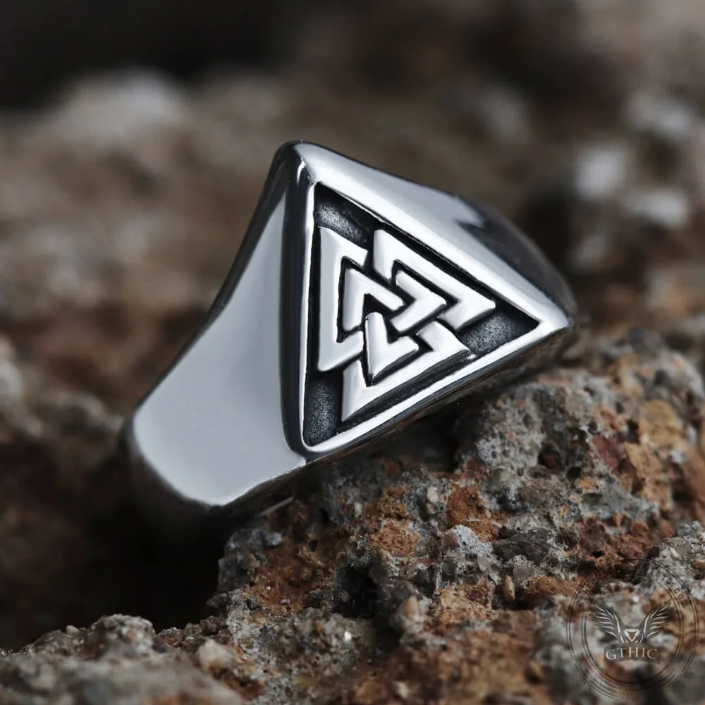 

VILAGE Mens Viking Stainless Steel Valknut Triangle Symbol Ring Nordic Runes Amulet Rings Jewelry