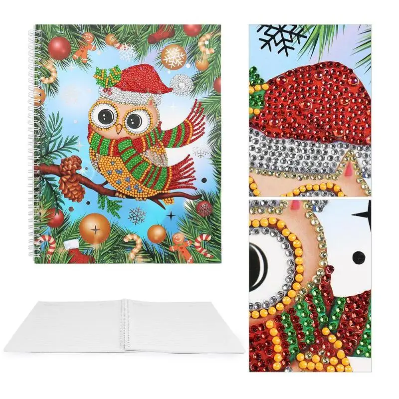 

DIY Christmas Owl Special Shaped Diamond Painting 50 Pages A4 Notebook Gift DIY painting Notebook school supplies for students