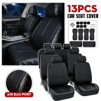 

13 pcs 3 Row 7 Seats Car Seat Covers Protector PU Leather Waterproof Dustproof Wearable Front Rear for SUV VAN
