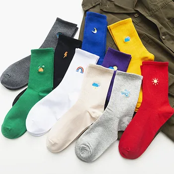 

Tube Socks Fashion Women Embroidery Rainbow Candy Color Cartoon Socks Cotton skarpetki damskie skarpety calcetin chaussette