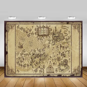 

Wizarding World of Map Wall Mural Photography Backdrop for Photo Shoot Magic Birthday Party Background Decoration Supplies Props