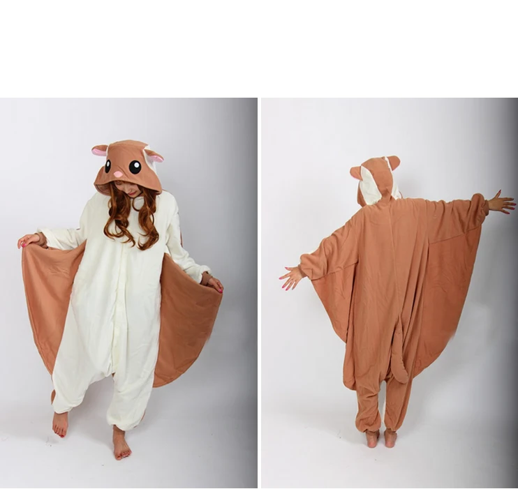 Кигуруми животных летучая мышь Пижама «мышь» для взрослых женщин девочек коричневый костюм Зима Забавный сна комбинезон фестиваль наряд Летающая белка Onesie