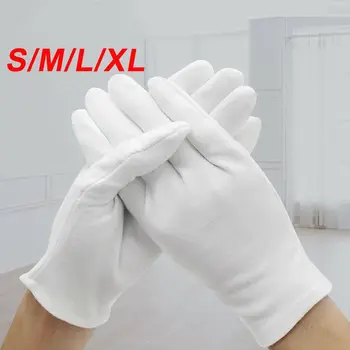 

6Pairs White Coin Jewelry Silver Inspection Cotton White Work Gloves Men Women Medium Thick