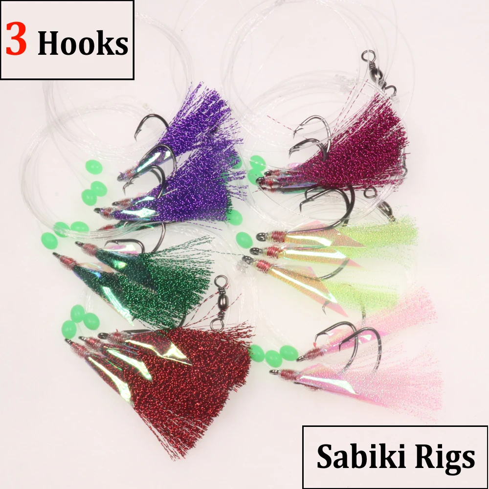 6 Bags 3 Hooks 3/0 - 8/0 Strong Hooks Big Flasher Rig Fish Skin