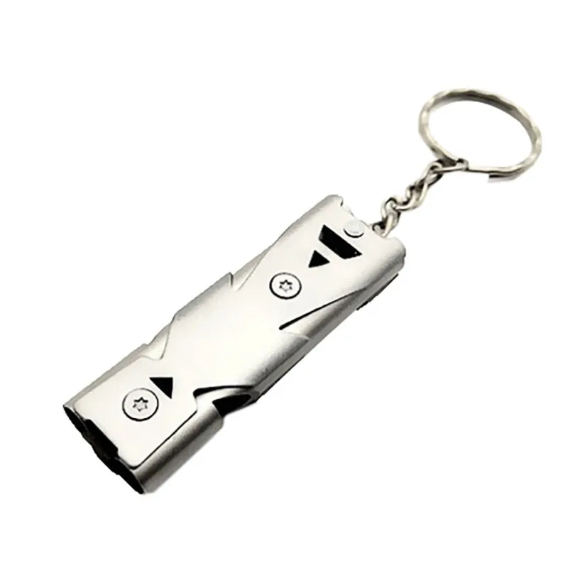 B Survival Stainless Steel High-frequency Emergency Survival Whistle Keychain SOS Double Tube EDC Whistle Camping Hiking Outdoor - Цвет: B