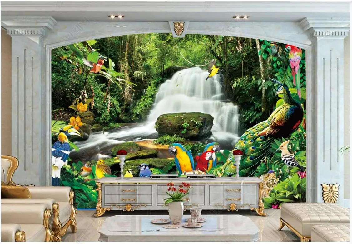 

Custom photo wallpaper for walls 3 d murals Idyllic forest waterfall bird picture living room TV background wall papers decor