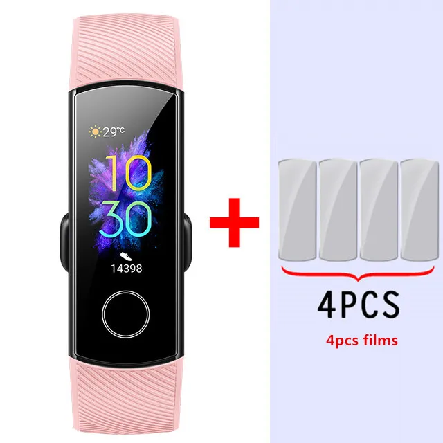 Pink add film Смарт-браслет huawei Honor Band 5 Wirstband с кислородом и сенсорным экраном для плавания, фитнес-трекер, браслет для измерения пульса и сна - Color: Pink add film