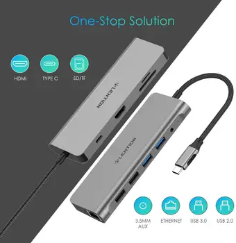 

Lention USB C 10-in-1 Hub with HDMI, Card Readers, Gigabit Ethernet, Charging, USB 3.0, Aux Adapter for MacBook Pro, New Mac Air