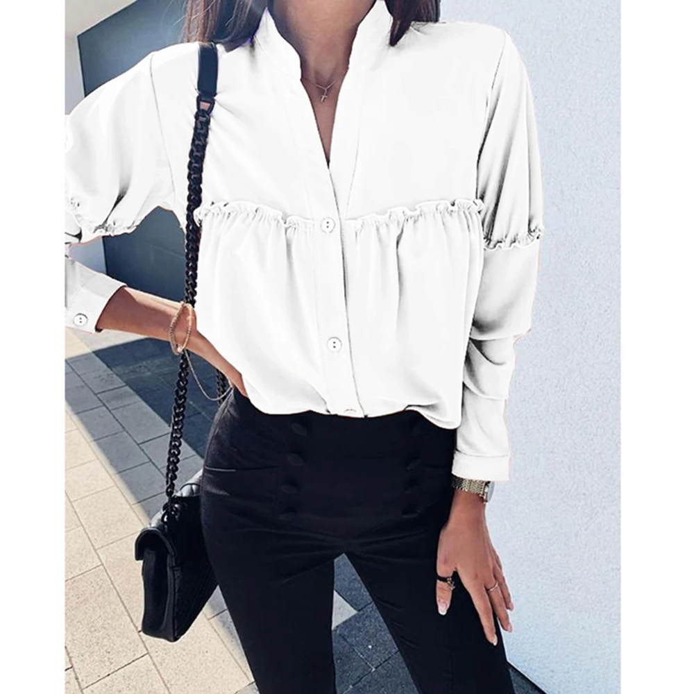 

LOOZYKIT Blusas Mujer De Moda 2019 Long Sleeve Women Shirts Womens Tops And Blouses Solid Chiffon Blouse Shirt Plus Size Tops