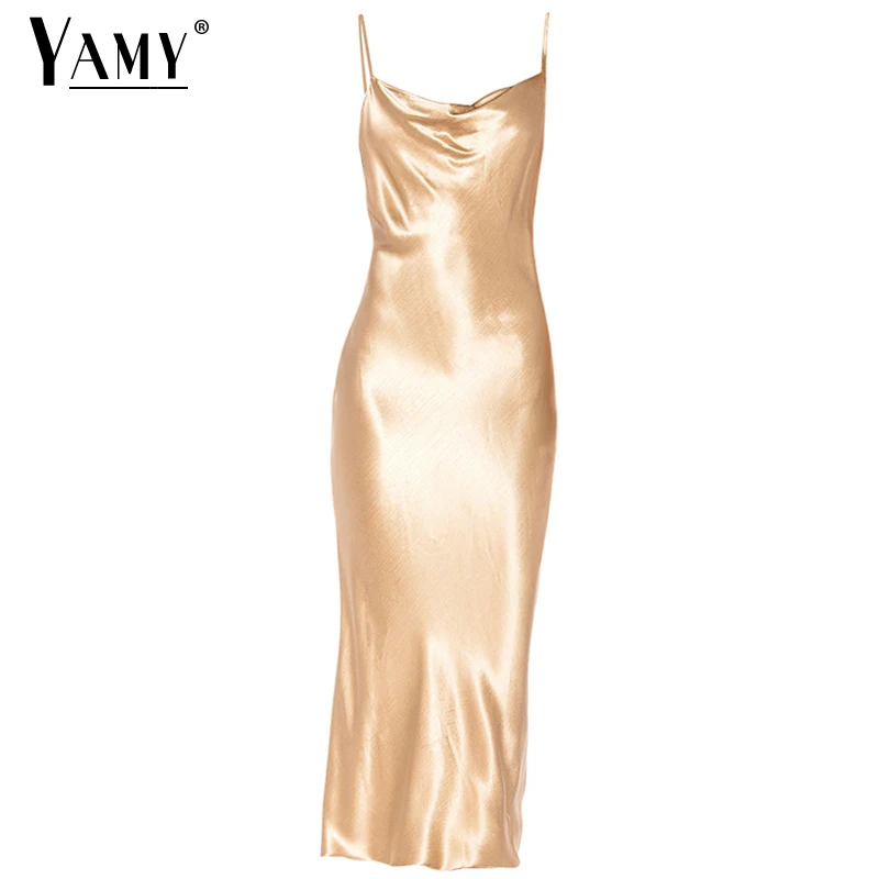 gold long satin dress