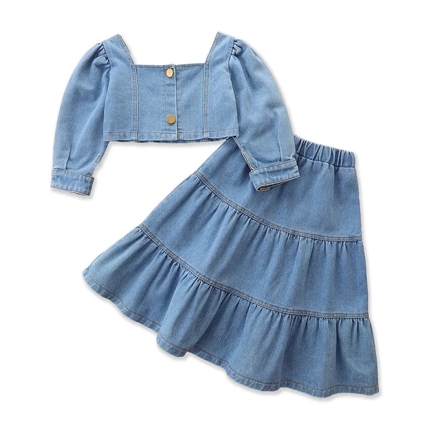 

2022 Spring Autumn Children Clothing 2Pcs/Set Girls Denim Suit Baby Long-Sleeved Crop Top Half-Length Skirt Kids Fashion Clothes