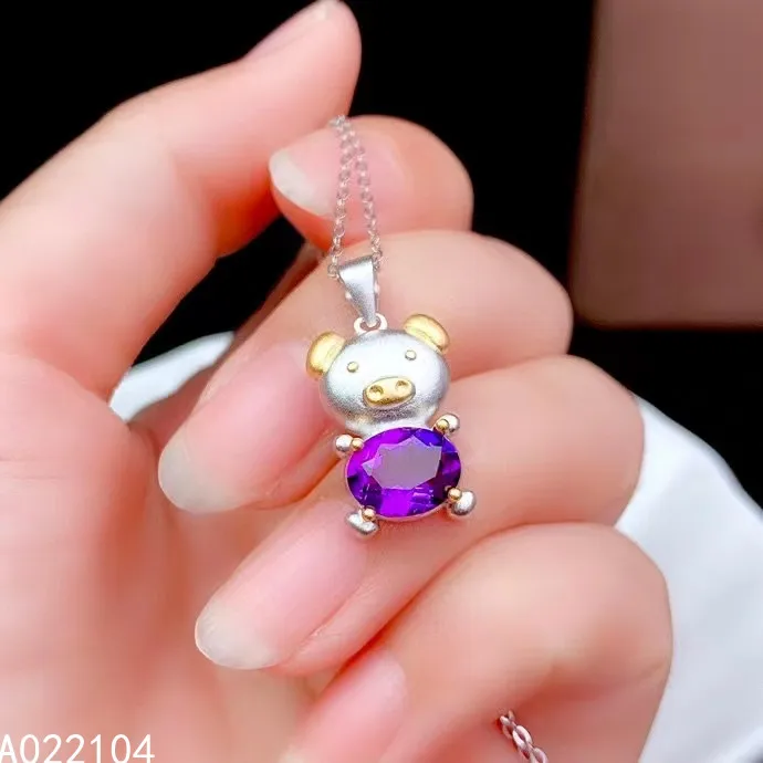

KJJEAXCMY fine jewelry 925 sterling silver inlaid Amethyst Women's trendy fashion pig oval gem pendant necklace support detectio