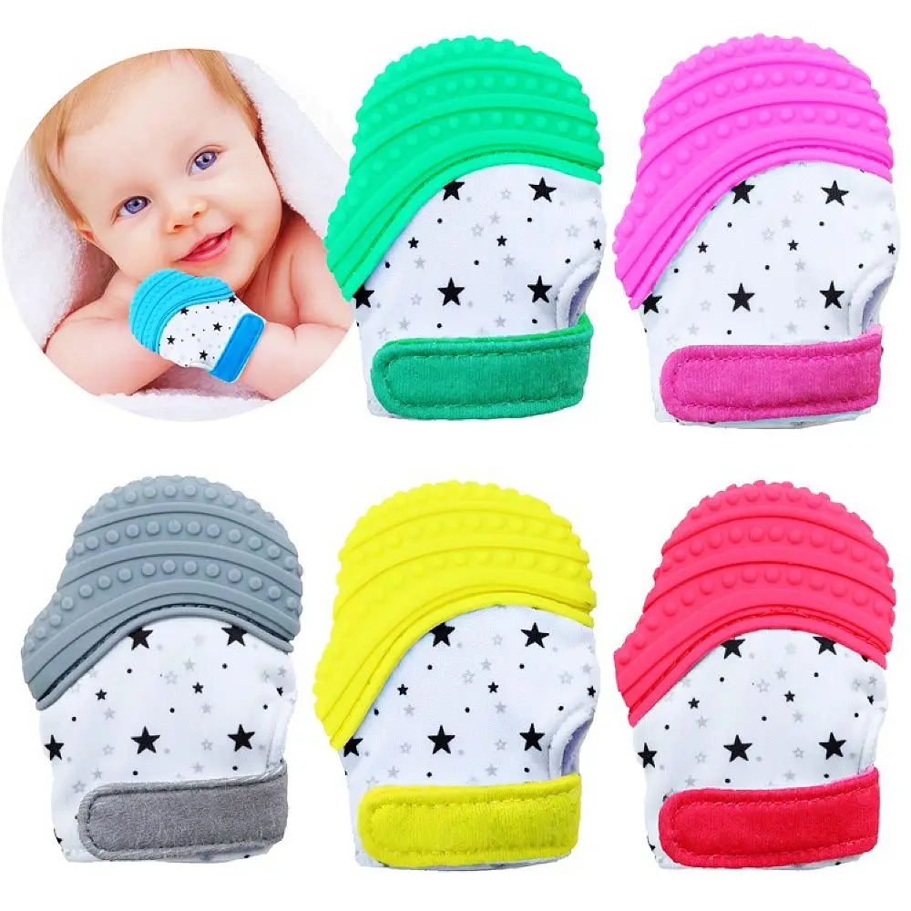 Baby Silicone Mitts Teething Mitten Glove Sound Teether Newborn Chewable Nursing Mittens Natural Stop Sucking Thumb Toy | Мать и ребенок