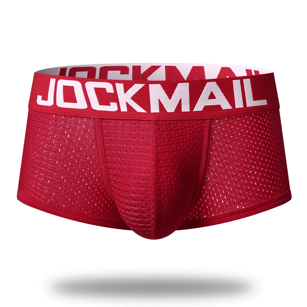 Бренд JOCKMAIL, мужские боксеры, хлопковое сексуальное мужское нижнее белье, боксеры с u-образной выпуклой сумкой, трусы с принтом листьев, Сетчатое дышащее нижнее белье для геев