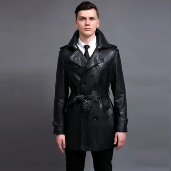 

Designer Fashion Men Plus Size Double Breasted Faux Leather PU Jacket Autumn Winter Work Business Slim Motorcycle Bomber Jacket