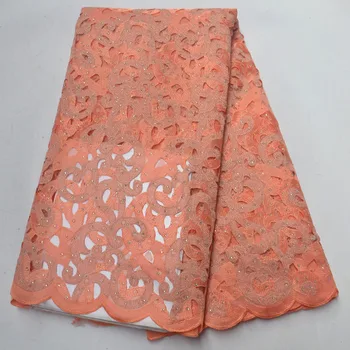 

Organza French Nigerian Rhinestone Lace Fabric 2019 High Quality African Lace Fabric Wedding French Tulle Lace For Dress Xg523