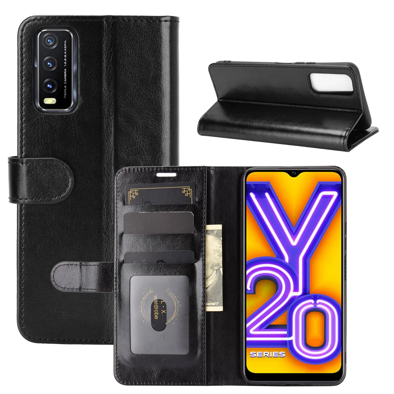 V2029 Case for Vivo Y20 (2020) Cover Wallet Card Stent Book