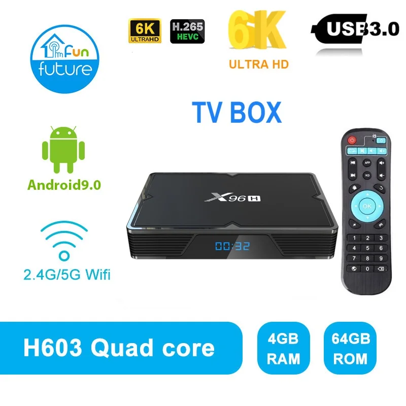 Новейший Android 9,0 tv BOX X96H 4 Гб ram 64 Гб H603 T720 4K 6K ТВ-приемник с WiFi Android tv BOX VS mi BOX X96 mi ni X96max