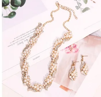 

high quality 2set/lotsl crystal diamond pearl wedding bride necklace earings set up-market gift free shipping 17nn
