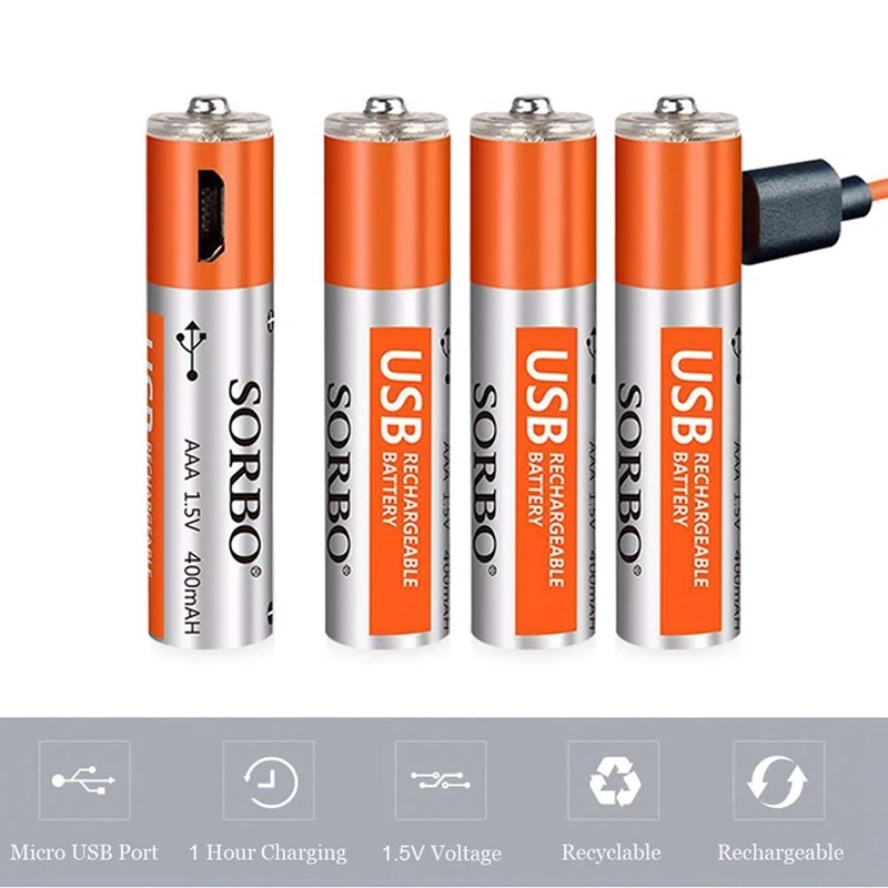 8x USB перезаряжаемые AAA/AA литиевые батареи-Micro-usb зарядный порт, 1,5 В/400 мАч/1,5 В/1200 мАч, Предварительно заряженный, 1000 цикл