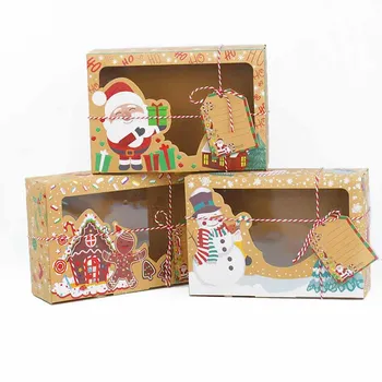 

3pcs Christmas Kraft Paper Cookie Box Party Gift Candy Package Boxes Christmas Style Paper Large Kids 2021 New Year Gift Decor