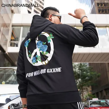 

super Brand Big size Men Long Sleeve Coat Loose Leisure Fat Man Hoodie Style Printing with Hat Sweater Autumn