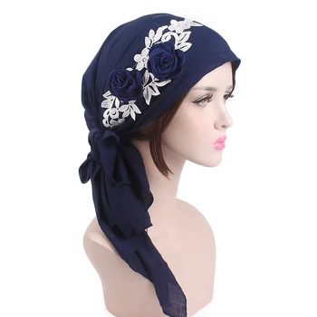 

Hair Coloring Print Cotton Scarf Hat Headwear Cap Combination Turban For Ladies Lace Flower Cover Cancer Loss Hair Care