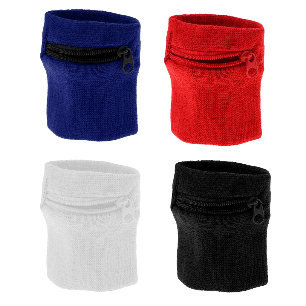 4 пакета молнии Sweatband Браслет карман, запястье/лодыжки/рука кошелек мешок для Мульти спорта(разные твердые цвета