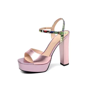 

Women's sandals super High Heel shoes woman genuine leather dress Party Summer Shoes Woman