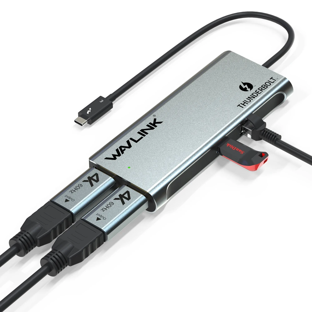 Док станция Wavlink Thunderbolt 3 USB C Dual 4K @ 60Hz DisplayPort с 0 Gigabit Ethernet для ноутбука Macbook