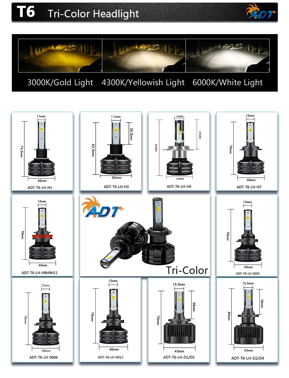 Autodragons T6 серии лампы для передних фар 10000LM яркие фары H1/H3/880/881/H7/H9/H10/H11/9005/9006/H16/5202/9003/9007/H4/H13