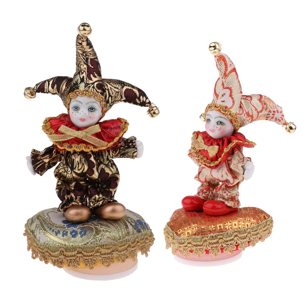2Pcs 6inch Lovely Porcelain Triangel Doll Clown Model Music Box Home/office Ornaments