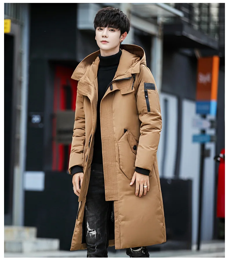 Зима, стиль, пуховик для мужчин, средней длины, пальто, корейский стиль, модный, приталенный, с капюшоном, теплый, Молодежная мужская одежда