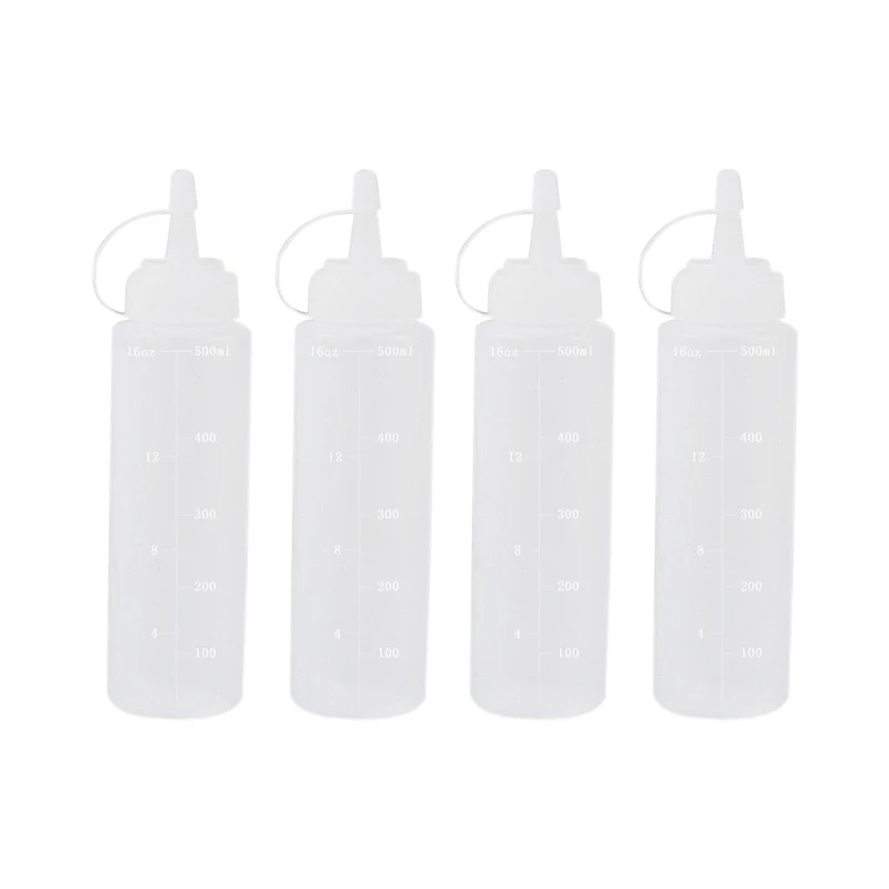 

Plastic Squeeze Bottles, Natural Clear Plastic Bottles with Cap, Measurement for Dressings, Oil, BBQ, Kitchen, Liquids and Arts