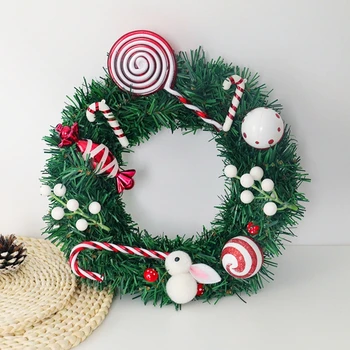 

Christmas Artificial Wreath Garland with Candy Rabbit Door Home Decor Ornaments