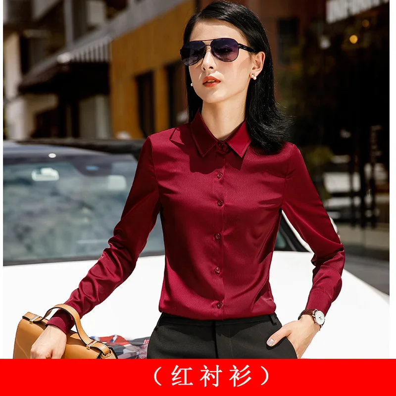 shirt Женский костюм костюм модный темперамент талии с длинными рукавами сплошной цвет Спецодежда Комбинезоны брюки/юбка костюм из двух частей для женщин - Цвет: shirt