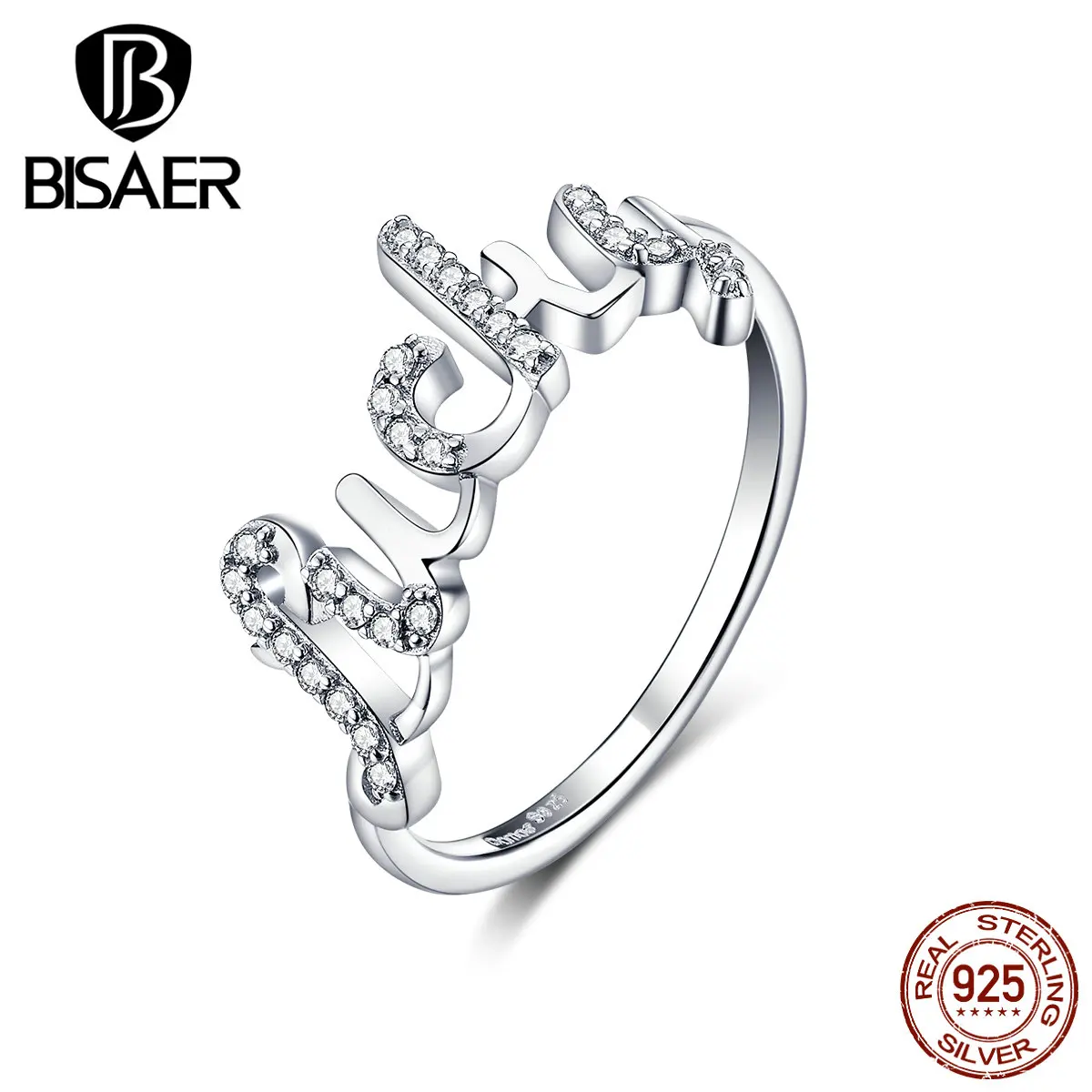 Кольца на удачу, BISAER, 925 пробы, серебро, на палец, с буквой алфавита, для женщин, Стерлинговое серебро, ювелирные изделия EFR092