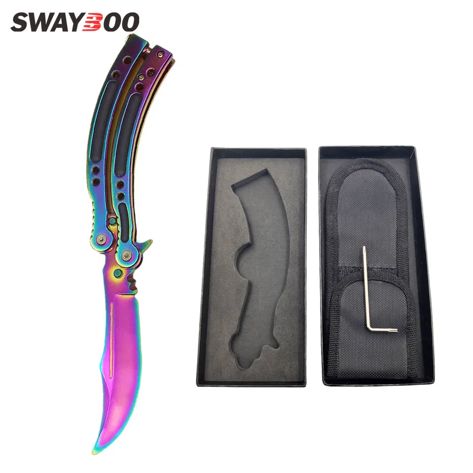 Offerte Swayboo CS ANDARE Karambit piegante Coltello a farfalla cacciavite farfalla in box lama di Coltelli formazione Caso strumento di pratica senza bordo