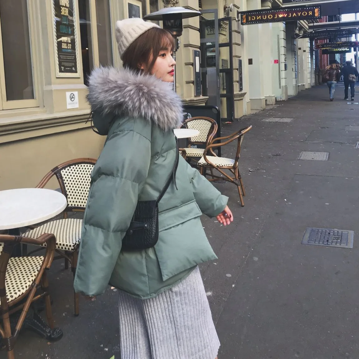 

Photo Shoot Main Push INS Korean-Style Lime White Loose-Fit Hooded Large Fur Collar BF Laziness down Coat Cotton-padded Clothes